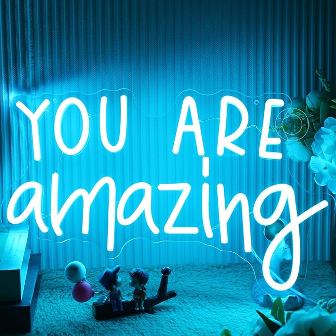 SYLHOME You Are Amazing LED Neon Light Sign 5V Girls Boys Bedroom Living Room Classroom Wall Decor Sign Hanging Smart Birthday Decoration USB 16.9" X 10.6" Ice blue