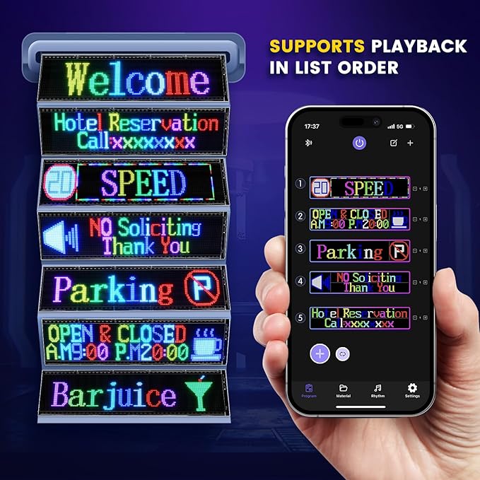 31”×8” Programmable LED Sign, 24V/2A Ultra Bright Full Color Bluetooth APP Control, Custom Text Pattern Animation Scrolling LED Digital Sign for Store Office Retail