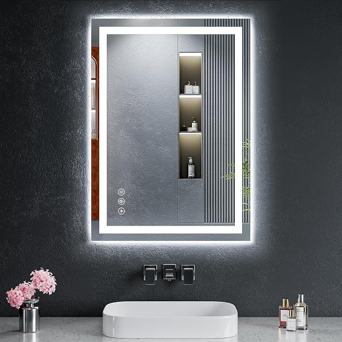 28"x20" LED Bathroom Mirror with Lights, Backlit+Frontlit, Anti-Fog | CRI 95, Stepless Dimmable, 3 Colors Lighting, Shatterproof Tempered Glass, HD Reflection, Memory, (Horizontal/Vertical)