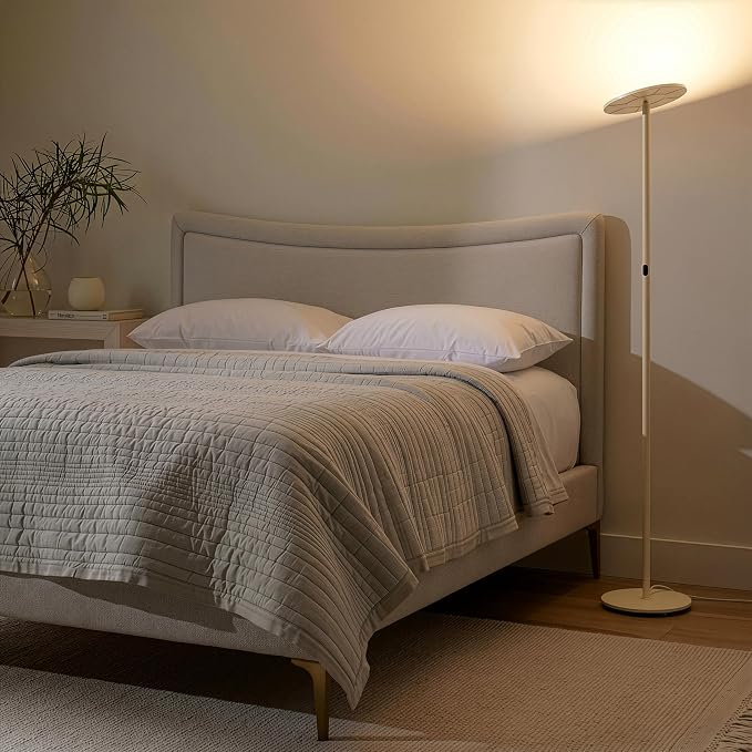 Brightech Sky LED Floor lamp, Torchiere Super Bright Floor Lamp for Living Room Decor & Office - Dimmable, Tall Standing Lamp with Warm Light for Bedroom & Reading - Cream