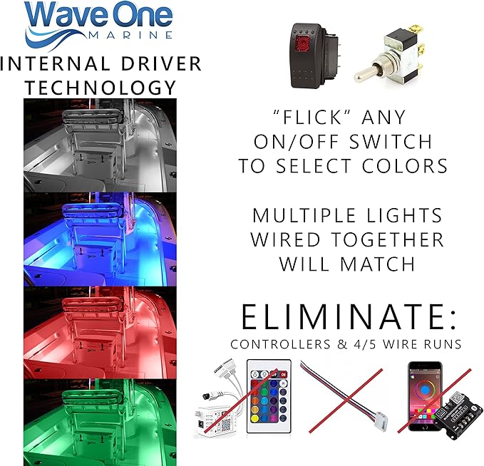 Wave One Marine 4" LED RGBW Surface Mount Courtesy Internal Driver Mount Boat Light | RV Accent | Interior Exterior Deck Transom Cockpit T Top | Waterproof IP67
