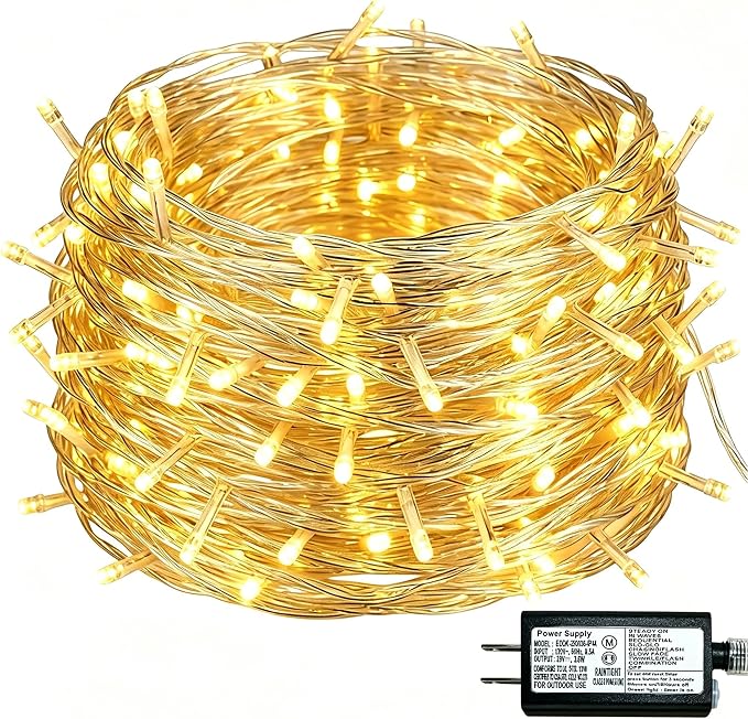 Warm White Christmas Lights - 100 LED 33ft String Lights for Bedroom Indoor, 8 Modes Fairy Twinkle Lights Plug in, Waterproof Outdoor Hanging Lights for Room, Xmas Tree, Garden & Party Decor