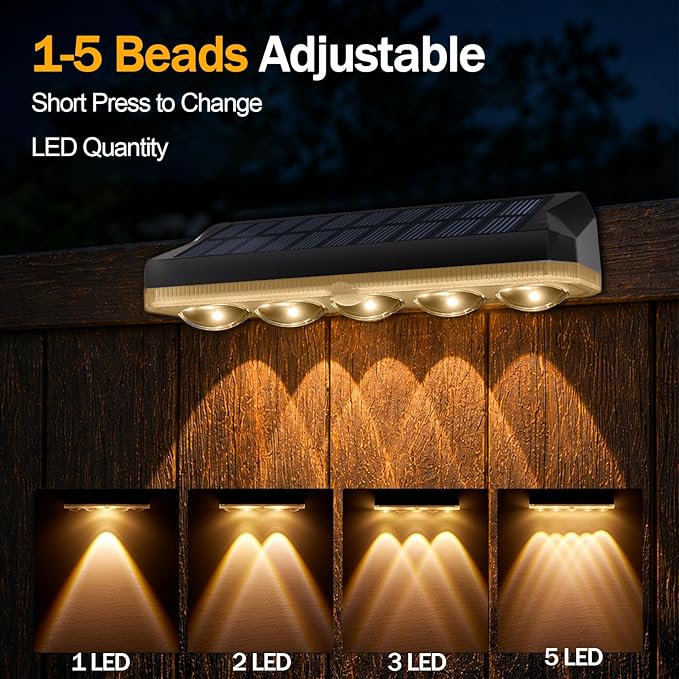 Tenmiro Solar Fence Lights Outdoor 6 Pack, 40 Modes RGB & Cold/Warm White Wall Lights with 5 Lens, IP67 Waterproof Dusk to Dawn Outside Lighs for Backyard, Patio, Yard, Pool, Deck, Railing Decor