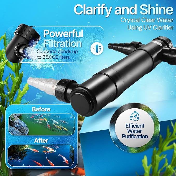 Flexzion 36W UV Pond Light Clarifier for Outdoor Koi Ponds | 36W Uv Light for Pond Clarifier, 4500L/H Flow