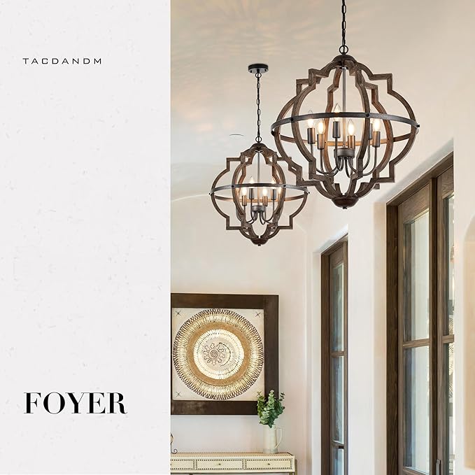 6-Light Wood Farmhouse Chandelier for Dining Room 23'' Vintage Rustic Pendant Light Fixtures Lighting for Hallway Entryway Foyer Kitchen Living Room