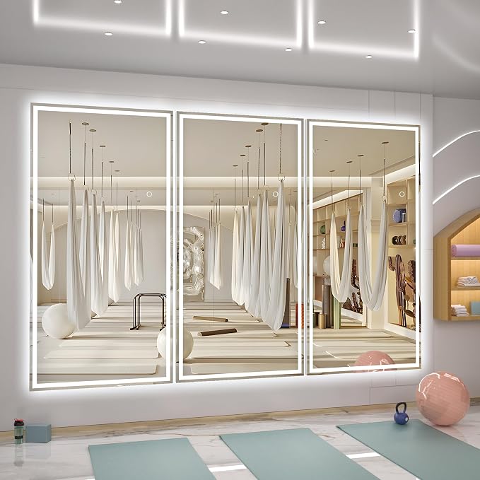 Hasipu Full Length Mirror with Lights, 95" x 40" LED Lighted Floor Standing, Full Body Dressing Hanging Mounted Mirror, Tempered Glass, Square White