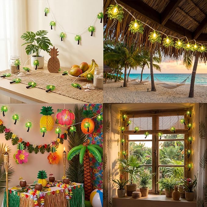 8.5Ft Palm Tree String Lights Outdoor, Waterproof Patio Palm Tree Lights String with 10 Mini Incandescent Lights, Summer Beach Theme String Lights for Indoor Bedroom Christmas Party Decor, White Wire