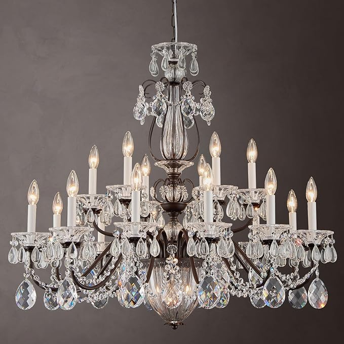 Vintage Crystal Chandelier 18-Lights Large Crystal Chandeliers for High Ceilings Brown Maria Theresa Chandelier Light Fixture for Living Room Hallway Hotel Banquet Hall Lobby Entrance Foyer Dia 37"