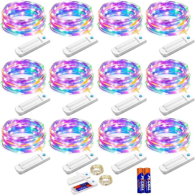 YJFWAL 12 Pack 10ft 30LED Starry String Lights with 8 Modes Timer Function Waterproof Fairy Lights Battery Operated(AAA Batteries Included) for DIY, Wedding, Party, Patio, Garden Decor (Multi Color)