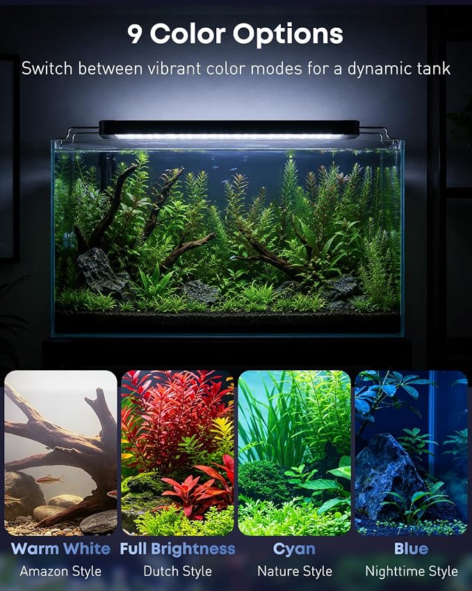 Pawfly Aquarium Light for Plants, 27 W Fish Tank Light, Full Spectrum Aquarium Lights, 24/7 LED Aquarium Light for Fish Tank with Timer & Adjustable Brightness, Fishes Lamp for 16"-22" Tanks