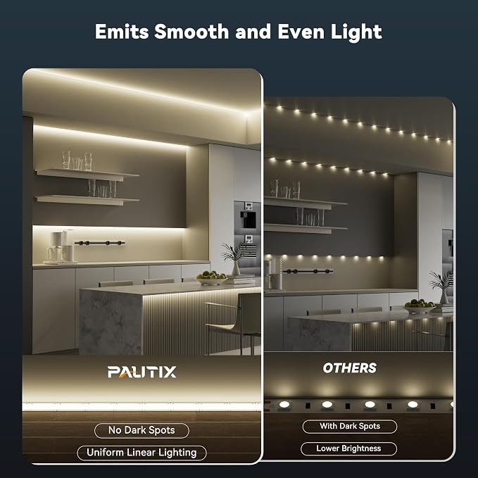 PAUTIX 5mm COB LED Strip Light 16.4ft/5m 4000K Natural White 504 LEDs/m,5000lm CRI90+ Super Bright DC24V Flexible LED Tape for Cabinet Home DIY Lighting Projects(Power Supply Not Included)