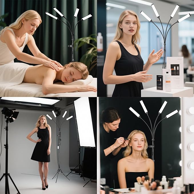 Four Arms LED Light for Photography,Esthetician Light for Lash Extensions with Phone Holder/Floor Lamp/Lash Light for Makeup/Tattoo/Selfie/Video Recording/Photography/TikTok/YouTube/Live Stream