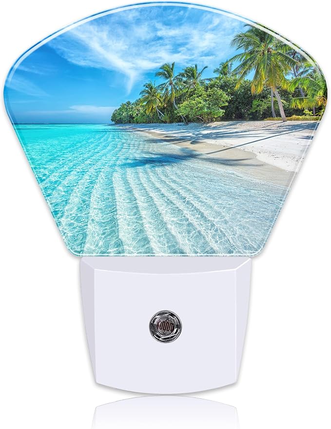 Ocean Beach Night Light for Kids Girls Boys, Tropical Palm Trees LED Night Light Plug into Wall with Dusk to Dawn Sensor for Bedroom, Hallway, Kitchen, Bathroom, Stairs Decor