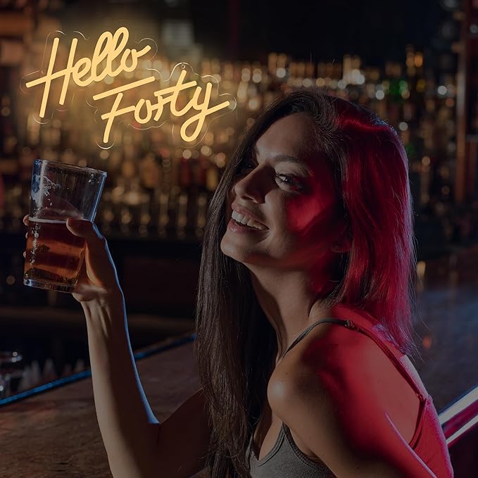 Hello Forty Neon Sign 40th Birthday Decorations for Women Happy Birthday Neon Sign 40th Gifts Wall Decor Happy Birthday Light Up Sign