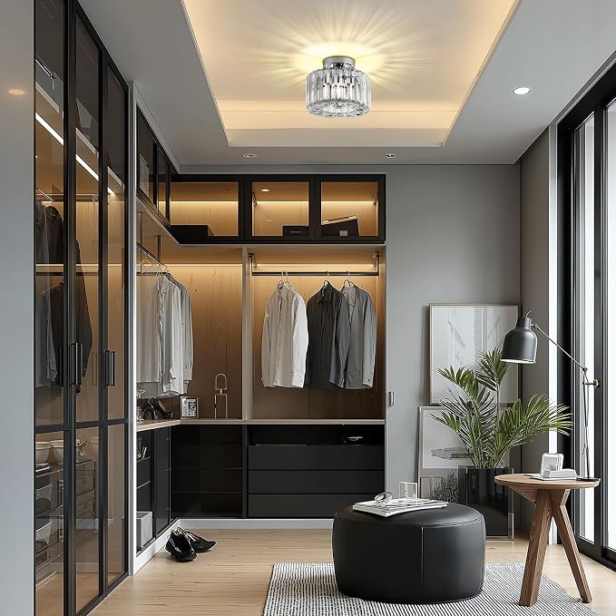 FRIDEKO HOME Crystal Ceiling Light - Small Crystal Chandelier Semi Flush Mount Ceiling Light Fixture Modern Lights for Hallway Bathroom Kitchen Entryway (9.05 Inch, Bulb not Included)