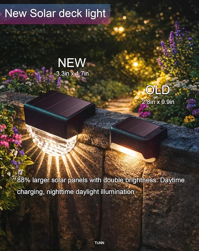 TIJNN Solar Deck Lights Outdoor, Fence Lights Waterproof Led Lights for Outdoor Stairs, Step, Yard,Patio Decor Illumination - 4 Pack