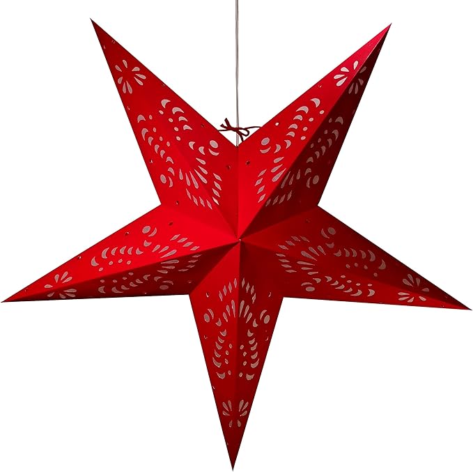 Crimson Red Paper Star Lantern with 12 Foot Power Cord Included