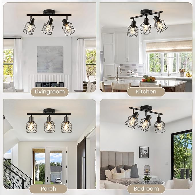 3-Light Kitchen Track Lighting, Island Lights, Farmhouse Ceiling Light | Adjustable Light Heads Rotate To Direct Light Where Needed, With Standard E26 Base For Kitchen Hallway Dining Room