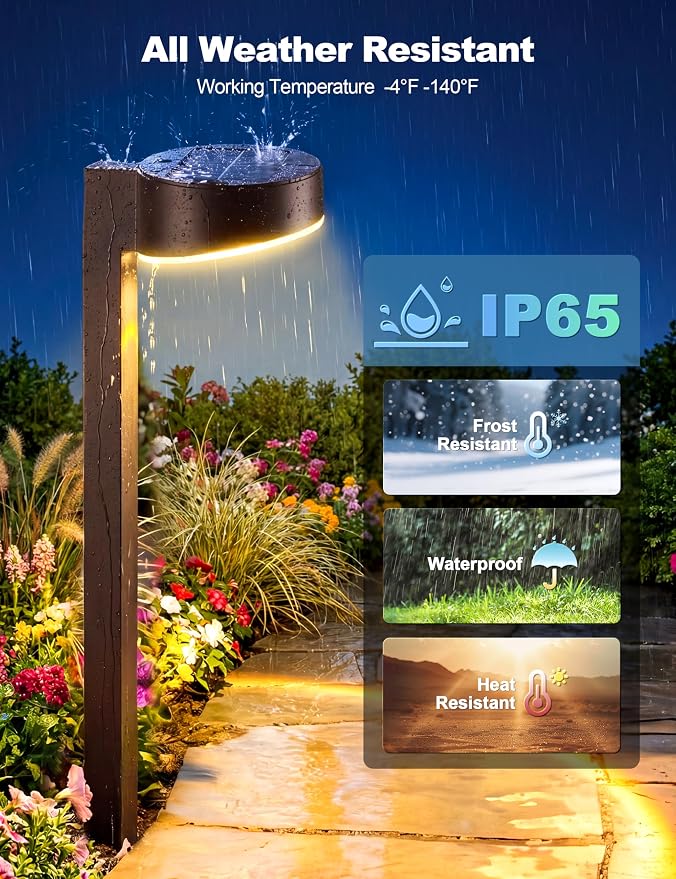VOLISUN Solar Pathway Lights, 8 Pack LED Solar Lights Outdoor Waterproof, Garden Lighting for Yard Path Landscape Lawn Walkway Driveway, Brown