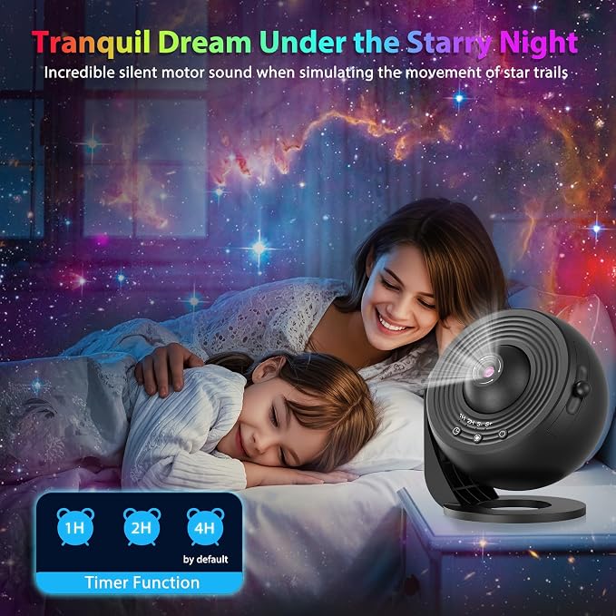 Galaxy Projector for Bedroom, HD Image Star Projector Galaxy Light Adjustable Knob, 13 Film Discs Planetarium Projector for Kids, 360° Rotating 1/2h Timer Simple 3-Button Control Deep Black