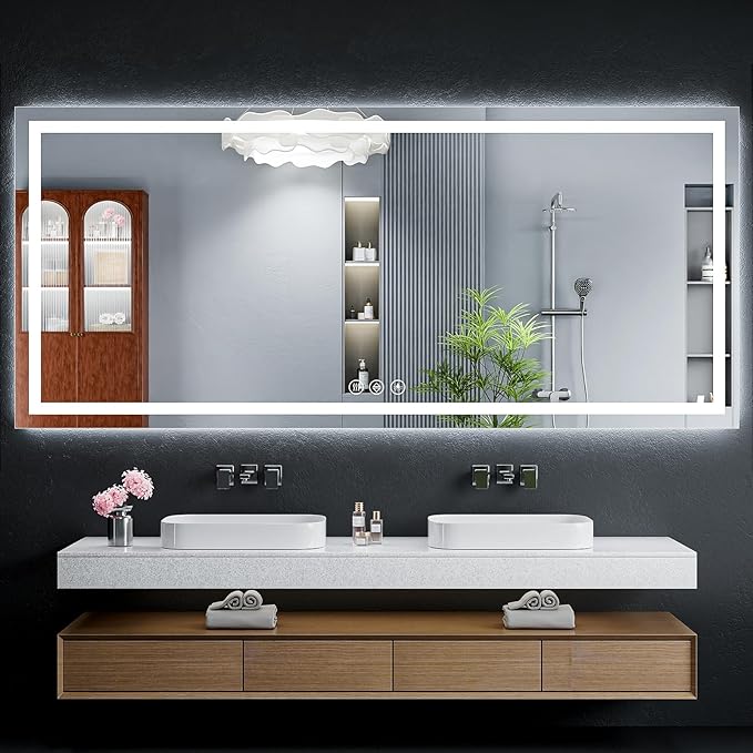 72"x32" LED Bathroom Mirror with Lights, Backlit+Frontlit, Anti-Fog | CRI 95, Stepless Dimmable, 3 Colors Lighting, Shatterproof Tempered Glass, HD Reflection, Memory, (Horizontal/Vertical)