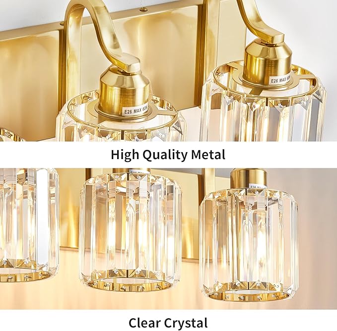 Modern Crystal Bathroom Vanity Light 5 Lights Crooked Gold Vanity Lighting Over Mirror Bathroom Wall Lighting Fixtures with Round Shade (Exclude Bulb)