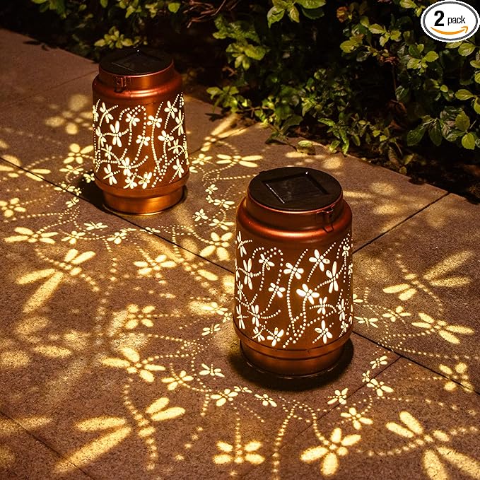 Mothers Day Gifts, 2 Pack Dragonfly Birthday Gifts for Women Mom Grandma Solar Lanterns Outdoor Waterproof Garden Decor Hanging LED Decorative Light for Patio Yard Lawn Gardening Gifts