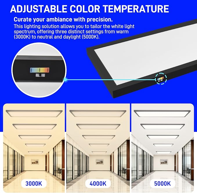 hykolity 1x4 LED Flat Panel Light,4800LM,3CCT 3000K/4000K/5000K | 48W Dimmable Edge-Lit Ceiling Fixture,Built-in Driver, Flush Mount Light Fixture for Kitchen,Garage,Office,Workshop,4 Pack