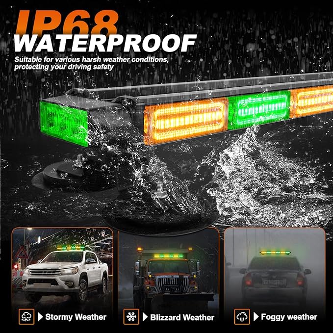 ASPL 26inch 126 LED Rooftop Emergency Strobe Lights Bar Double Side Flashing Safety Warning Traffic Advisor Light Bar Hazard Snow Plow Light for Trucks Vehicles Construction Tow Pickup(Amber/Green)