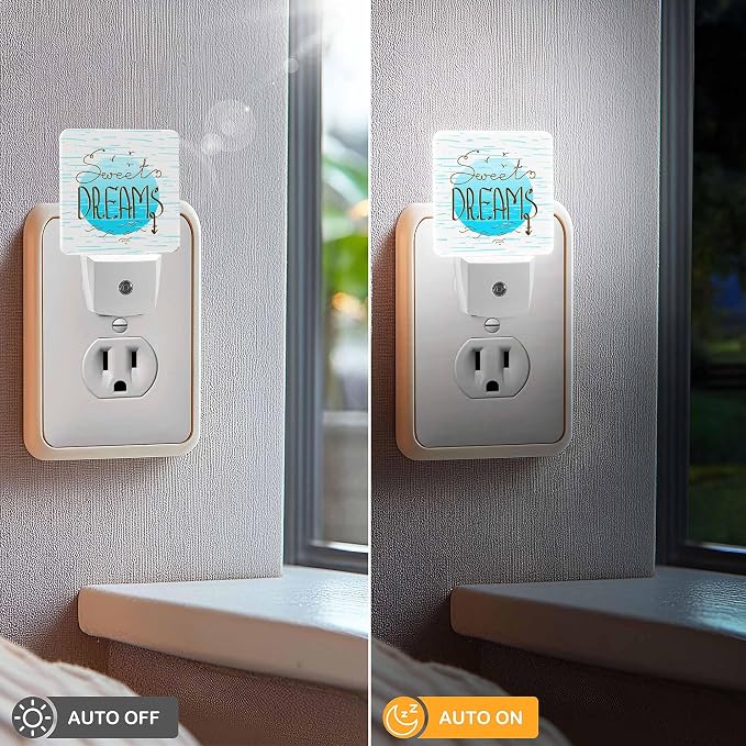 LED Night Light Lamp with Smart Sensor Dusk to Dawn Sensor,Bright Blue Abstract Sweet Dreams Phrase Night Light Daylight White,0.5W Plug-into Wall for Adults,Bedroom,Bathroom,Hallway,Kitchen