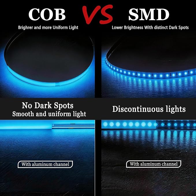 10FT COB LED Strip Lights Blue 24V High CRI95+ Ultra Bright Flexible LED Tape Lights Safe Low Voltage LED Lights Strip Rope Lights for Kitchen Under Cabinet Stairs Bedroom DIY Decorative Lighting