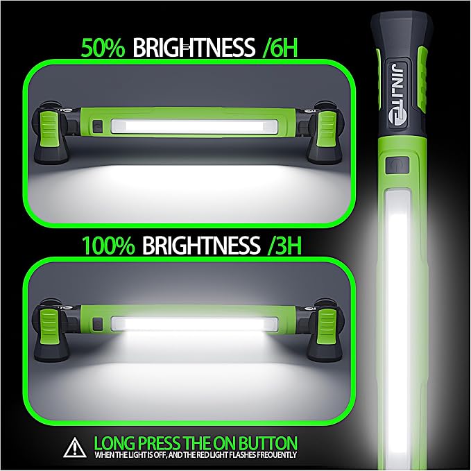 Magnetic Work Light - 3000LM Rechargeable LED Work Light Bar, 5200mAh Under Hood Mechanic Light for Garage, Workshop, Vehicle Inspection (1 Pack Green)