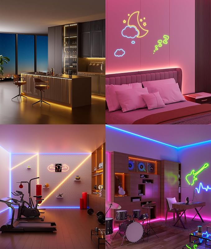 Led Neon Rope Lights - 16.4FT Flexible Led Rope Lights RGB IP65 | Outdoor Neon Multiple Modes, Music Sync Gaming Strip for Bedroom Wall Decor Indoor/Outdoor
