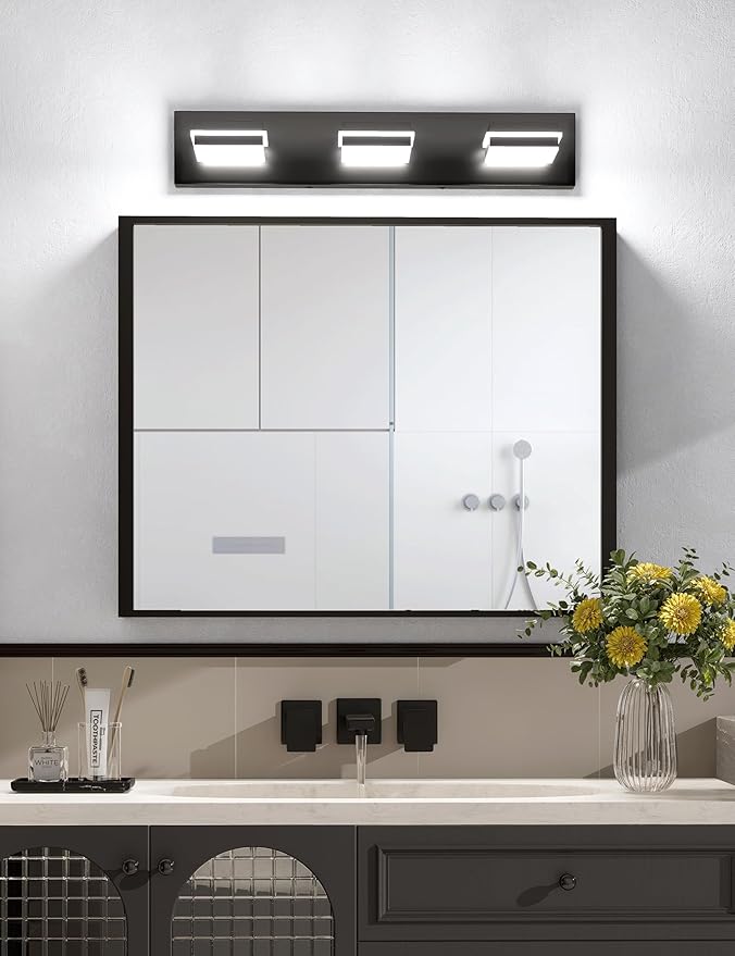 VOLISUN Modern Black Bathroom Vanity Light Fixtures (3-Light, 24-Inch), 5CCT Dimmable Bathroom Lighting Fixtures Over Mirror