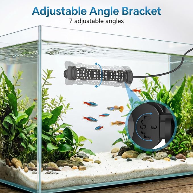 AQQA 11.22 Inch Submersible Aquarium Light, 24/7 Mode Fish Tank Light | 7 Adjustable Angles, 9 Color Options, 4 Rows Beads, Dimmable & Timer Control, IP68 Waterproof Full Spectrum Plant Light