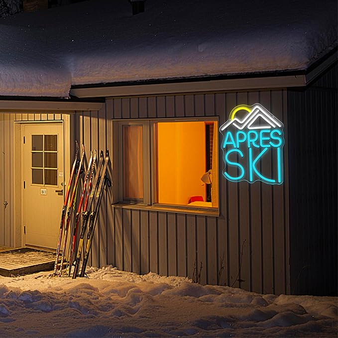 Apres Ski Neon Sign, Dimmable LED Neon Light, USB Powered Wall Art, Goggles Winter Sports Decor for Bedroom, Man Cave, Home, Birthday Gifts for Skier(10.6 * 13in)
