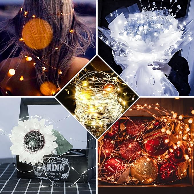 100 Pack Fairy Lights 7Ft 20 LED Twinkle String Lights 3 Modes Battery Operated Waterproof Firefly Starry for Mason Jar Party Wedding Christmas Valentines Day Table Centerpieces,Warm White+White