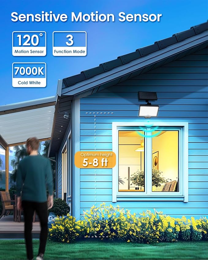 294 LED Solar Motion Sensor Outdoor Lights 7500K, 3900Lm Solar Flood Lights, IP67 Waterproof Outside Solar Powered Security Spot Lights for Porch Patio Yard Garage Fence, 3 Pack Black | AUDERWIN 294 LED, 2600Lm, Angle Adjustable Solar Powered Security ...
