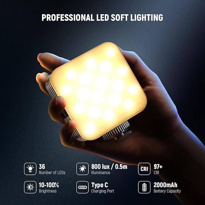 NEEWER LED Camera Video Light with Desk Tripod Stand, Portable Bi Color 3200K-5600K Dimmable Small Panel Lighting, CRI 97+ 8 Scenes 2000mAh Rechargeable Battery for Vlog Recording Photography, NL-36AI