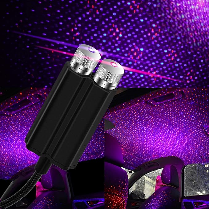 USB Night Light Star Projector, LEDCARE 2 in 1 Interior Car Roof Lights, Adjustable Romantic Portable USB Ceiling Star Projector Decorations for Car, Ceiling, Bedroom, Red/Violet Blue