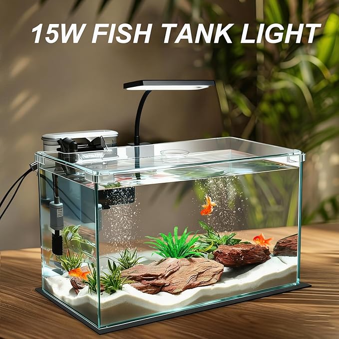 Full Spectrum 15W Enhanced Edition - LED Aquarium Light with Lens, Three Adjustable Modes (Suitable for 10-20 Inch Tanks)