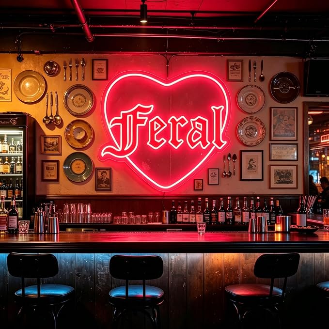 Feral Heart Neon Sign Red LED Neon Light for Wall Decor USB Powered Gothic Neon Sign for Bedroom Bar Party Tattoo Studio Bachelorette Trendy Wall Art Halloween Decoration Goth Lover Gifts