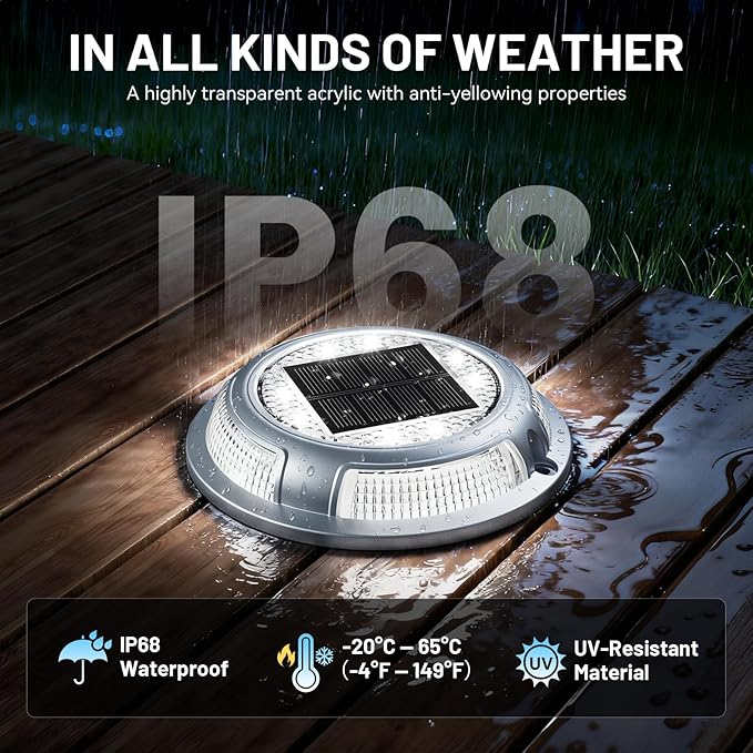 Solar Driveway Lights, 8 Pack Heavy Duty Driveway Lights Solar Powered 2 Color Mode (Cool/Warm White) IP68 Waterproof Outdoor Solar Deck Lights with Ground Stake for Pathway Garden Yard Walkway Dock