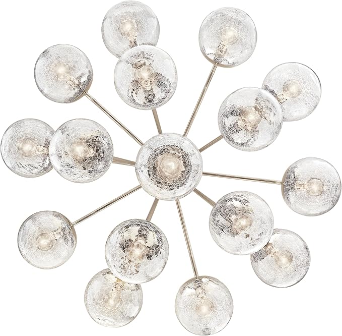 Kichler Silvarious 16-Light Convertible Chandelier, Soft Modern Light with Clear Crackled Glass in Polished Nickel, for Dining Room, Living Room or Foyer (26" x 38"), 52702PN