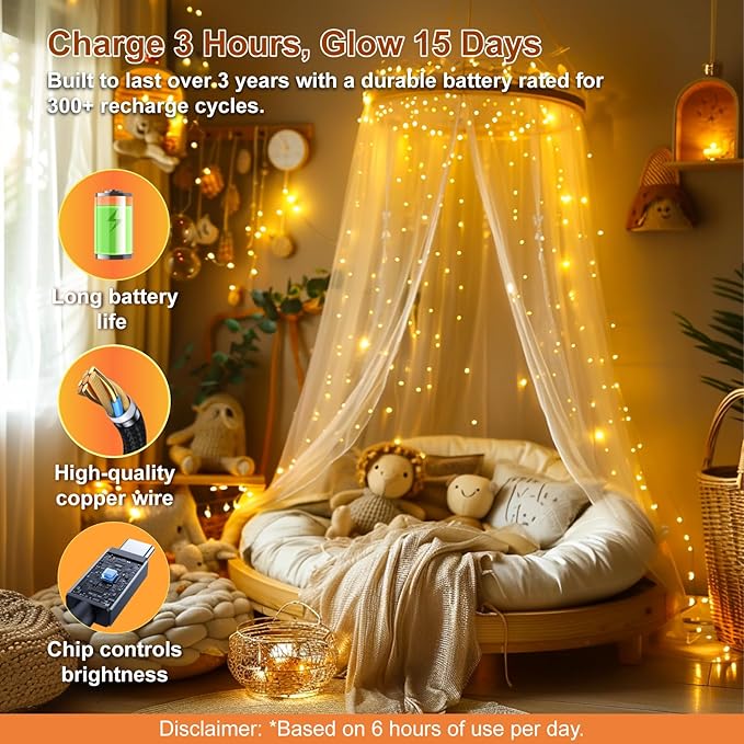 4 Pack Rechargeable Fairy Lights Battery Operated with DIY Timer, 16FT 50 LED Indoor Fairy String Lights, 8 Modes Twinkle Silver Wire Lights for Craft Tree Bedroom Wedding Decor, Warm White