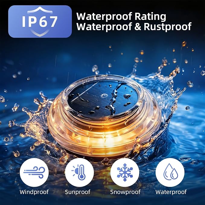 Solar Ground Lights Outdoor, 12PK IP67 Waterproof, 3-Ton Load Capacity | Warm White, 3-Ton Load Capacity, Shatterproof Acrylic & ABS, for Driveway, Pathway, Sidewalk, Garden, Dock, Yard Decor