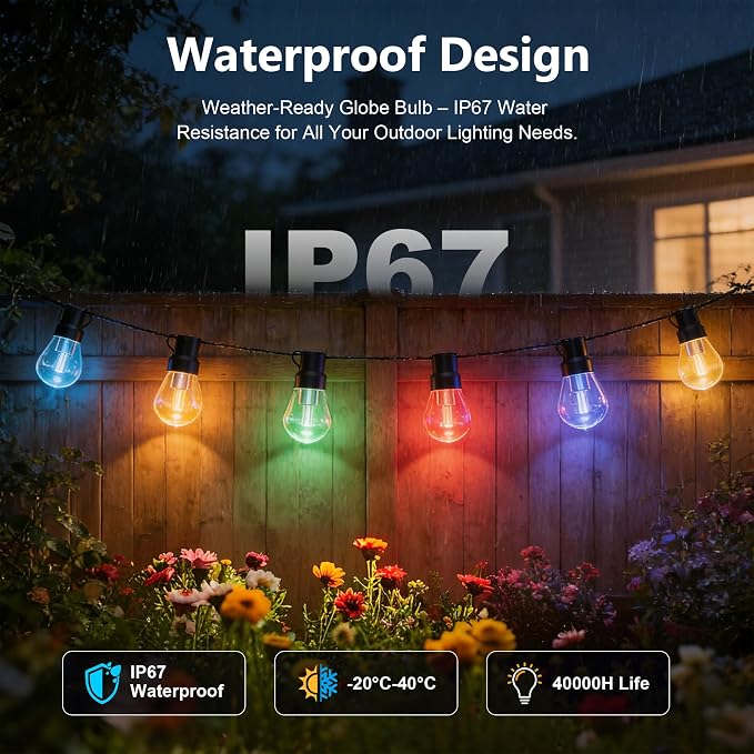 Beizelte Outdoor String Lights, 290FT RGB+IC Outside Light Dimmable Shatterproof LED Bulbs, IP67 Waterproof Chasing Effect Lighting DreamColor Patio Strip Lights for Backyard, Balcony, Outdoor Living