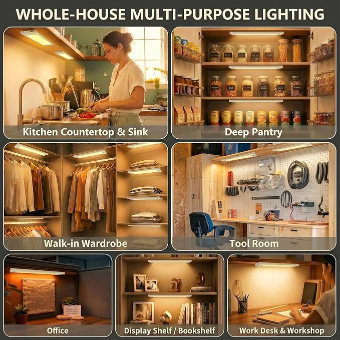 12 Inch Under Cabinet Lights Plug in Hand Wave Activated LED Under Cabinet Lighting for Kitchen, 5CCT Dimmable Under Counter Light Bar, Wired Heavy Duty Screw Mount Closet Light(New