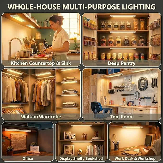 18 Inch Under Cabinet Lights Plug in, Wave Sensor LED Kitchen Lights Under Cabinet 5CCT Stepless Dimmable Counter Lighting, Aluminum Linkable Workbench Light Bar Over Sink 450LM 8W（NEW）