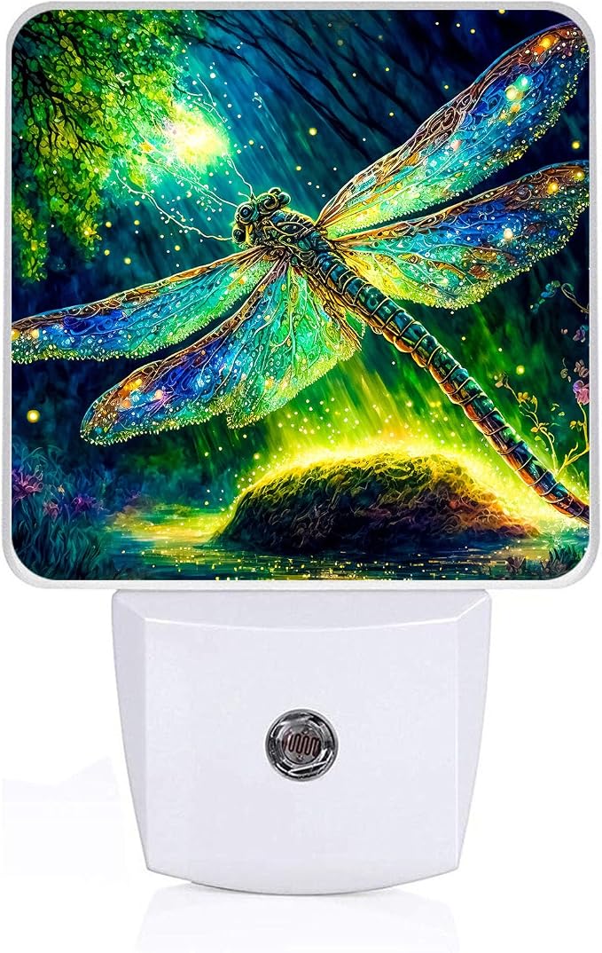 Dragonfly Night Light, Plug-into Wall Green Glitter Nightlight Lamp with Dusk to Dawn Sensor, Led Lamp 0.5W Energy Efficient for Boys Girls Adults Home Decor